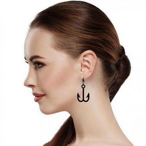Balık Oltası Küpe Kanca Olta El Yapımı Kancalı Siyah Akrilik 4cm Günlük Takı