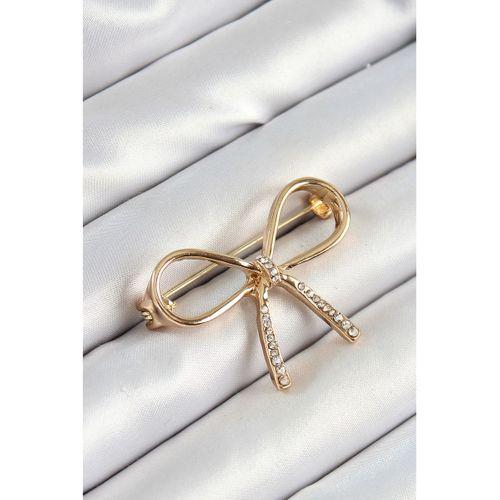 Zirkon Taş Detaylı 3D Fiyonk Figürlü Gold Renk Kadın Broş