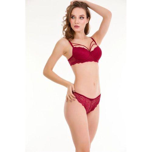Bordo Dantelli Çift İp Detaylı Şık Sütyen Takım 19007