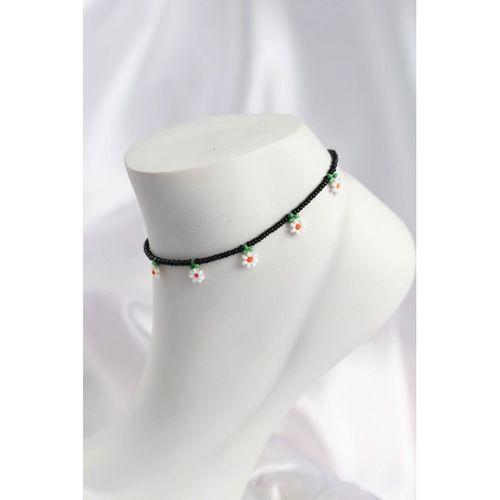 Siyah Renk Boncuklu Papatya Motifli Halhal