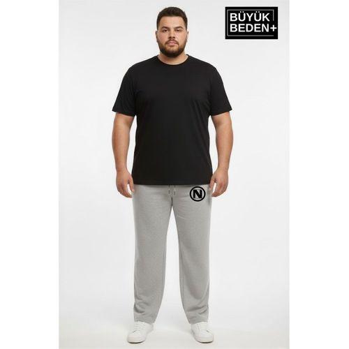 Erkek Büyük Beden N Logo Baskılı Rahat Kesim Paça Reçme ince Eşofman Altı SPR26EA952-4