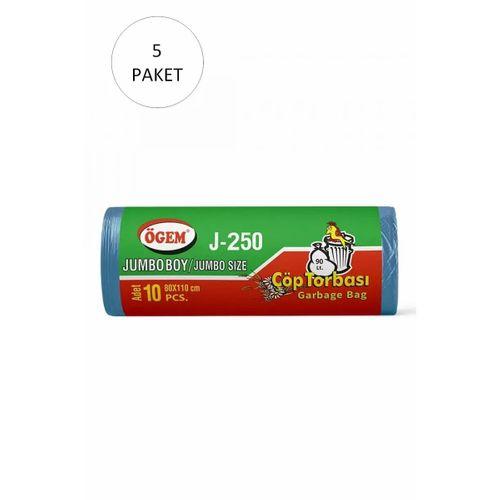 J-250 Jumbo Boy Çöp Torbası 80 x 110 cm 10 Lu Rulo x 5 Paket = 50 Adet (Mavi)