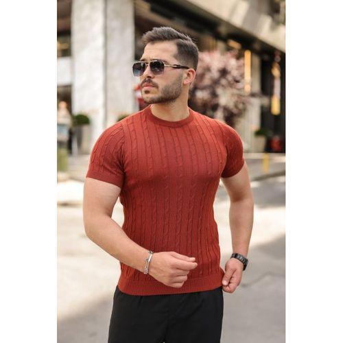 Erkek Örgü Desen Bisiklet Yaka Triko Tişört - %100 Pamuk Akrilik