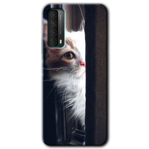 Huawei P Smart 2021 Kılıf HD Desen Baskılı Arka Kapak + Temperli Cam - Kedi Bakışı