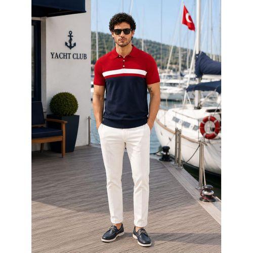ALEXANDERGARDI Polo Yaka Düğmeli Renk Bloklu Triko T-shirt