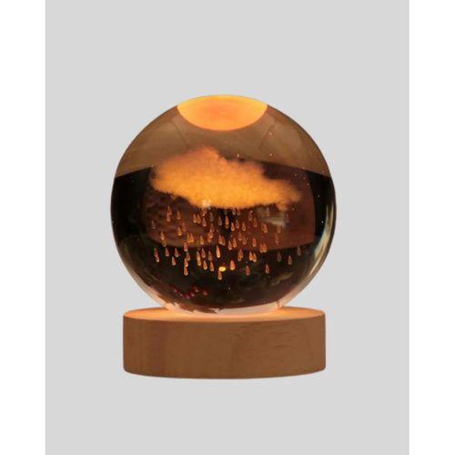 8 Cm 3d Yağmur Bulutu Kristal Küre Led Gece Lambası Ahşap Standlı Tasarım Lamba