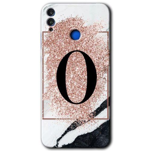 Honor 8x Kılıf HD Desen Baskılı Arka Kapak - Pembe Mermer Desenli O Harfi + Kırılmaz Cam