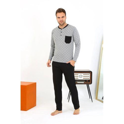 Erkek Uzun Kol Penye Füme Pijama Takımı