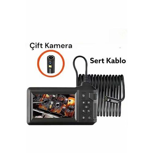 Vtn-008 Ekranlı Çift Kameralı 10 Mt Sert Kablo Yılan Endoskop Kamera 8 Mm 4.3 Inc