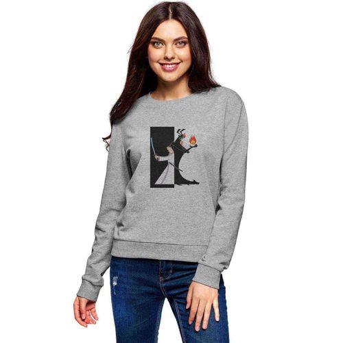 Samurai Jack Baskılı Gri Kadın Sweatshirt