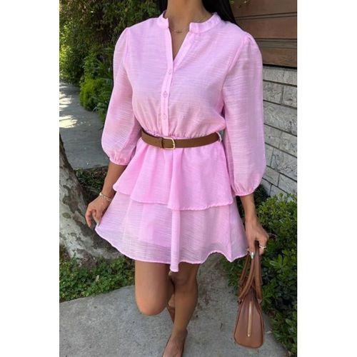 Deri Kemerli Fırfırlı Elbise 2901