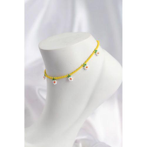 Sarı Renk Boncuklu Papatya Motifli Halhal