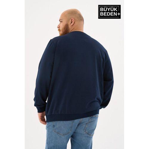 Erkek Büyük Beden Bisiklet Yaka ince Sweatshirt SPR24BSW56