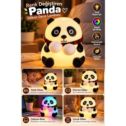 Yatak Odası Çocuk Odası İçin Renk Değiştiren Panda Silikon Gece Lambası