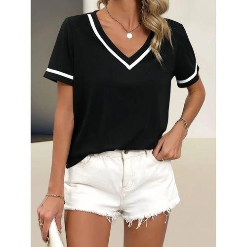 Kadın Kosa Kollu Ribanalı V Yaka Ve Kol Detaylı Viskon Bluz