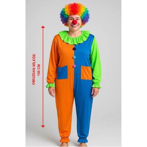 Palyaço Kostüm Seti 150 Cm (peruk + Burun + Kostüm)
