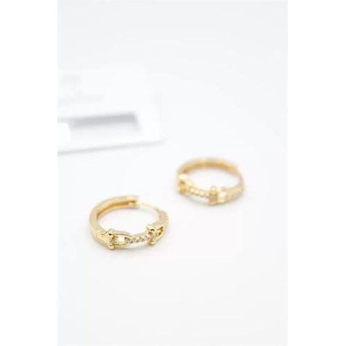 Taşlı Halka Küpe - Altın