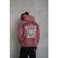 Erkek Kordon İpli Baskılı Kapüşonlu Sweatshirt - Gül Kurusu