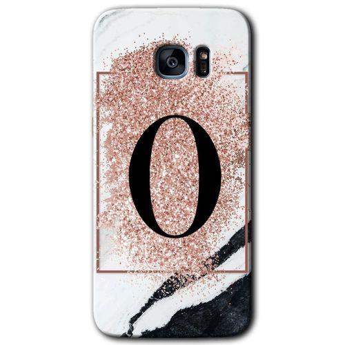 Galaxy S7 Edge Kılıf HD Desen Baskılı Arka Kapak - Pembe Mermer Desenli O Harfi