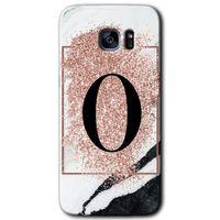 Galaxy S7 Edge Kılıf HD Desen Baskılı Arka Kapak - Pembe Mermer Desenli O Harfi