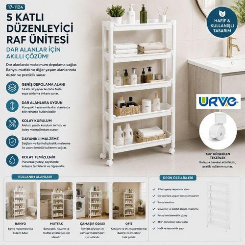 5 Katlı Tekerlekli Sepet Organizer Raf Ünitesi 465x145x850 mm