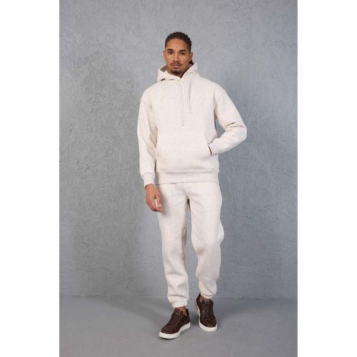 Şardonlu Kanguru Cepli Sweatshirt - 3 İplik Şardonlu Lastik Paça Erkek Eşofman Altı- Eşofman Takımı - Bej