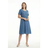 Kısa Kol Lidya Bisiklet Yaka Nakışlı Yazlık Kısa Müslin Elbise İndigo indg