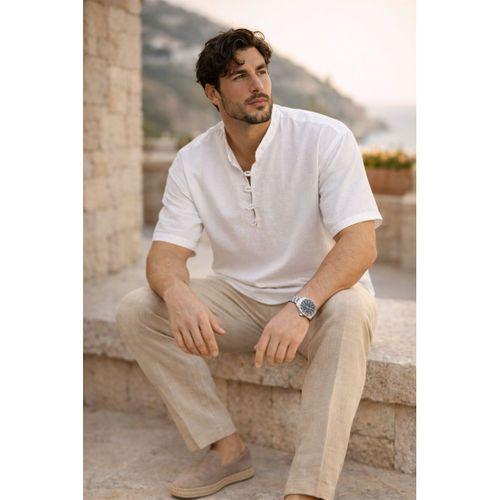 Wes Oversize Yarım Pat Bambu Kısa kol Gömlek - Beyaz