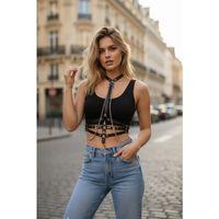 Siyah Kadın Kemer Zincir Detaylı Zımbalı Vücut Aksesuarı - Brf13