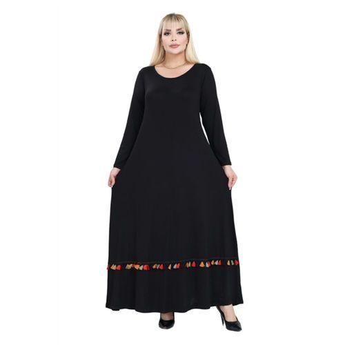 Melsay Butik Siyah Renkli Püskül Detaylı Uzun Elbise