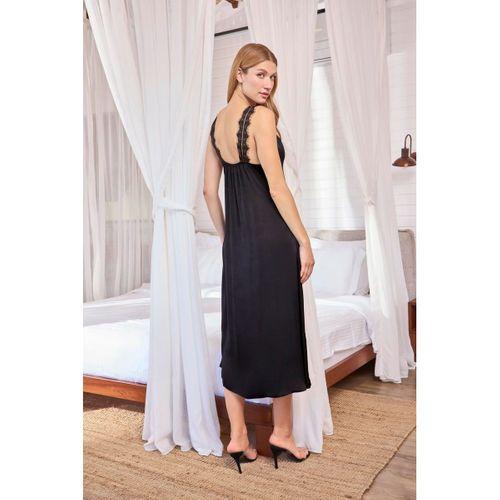 Göğüs Ve Sırt Dekolteli Dantelli Saten Gecelik