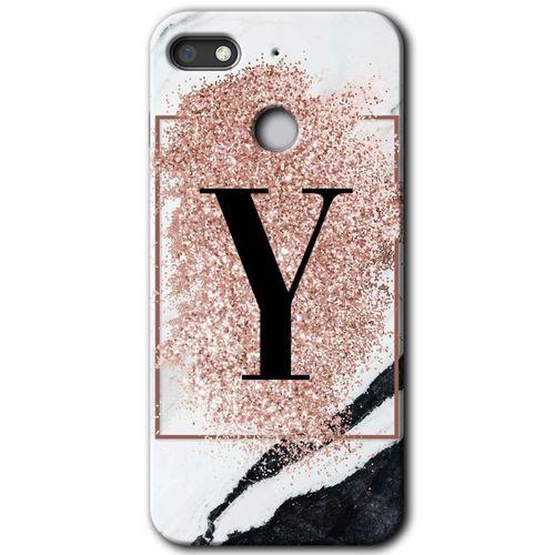 Potkal Hediye Fabrikası General Mobile GM 8 Go HD Baskılı Kılıf + 9D Tam Ekran Koruyucu - Pembe Mermer Desenli Y Harfi