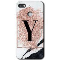 Potkal Hediye Fabrikası General Mobile GM 8 Go HD Baskılı Kılıf + 9D Tam Ekran Koruyucu - Pembe Mermer Desenli Y Harfi