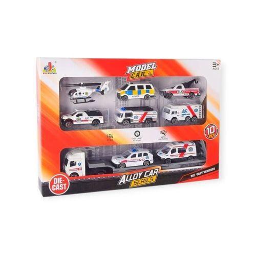 10 Parça Araç Taşıyan Tır Seti - Die Cast - DS047 - Ambulans
