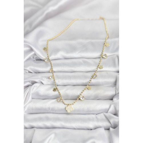 Pirinç Gold Renk Yonca Model Kadın Kolye