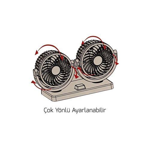 Oto Vantilatör Çift Fanlı Torpido Üstü 2 Kademeli 12 Volt