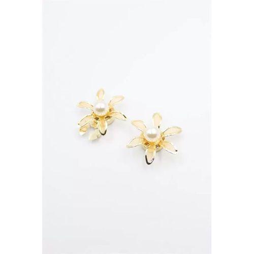 İncili Düğme Broşu - Altın