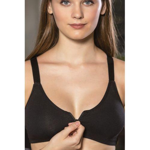 Sİyah Önden Fermuarlı Pamuklu Sütyen,Günlük ve Medikal Kullanım İçin, Kadın İç Giyim