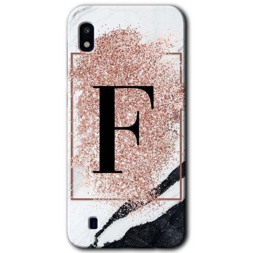 Samsung Galaxy A10 HD Baskılı Kılıf + 9D Tam Ekran Koruyucu - Pembe Mermer Desenli F Harfi