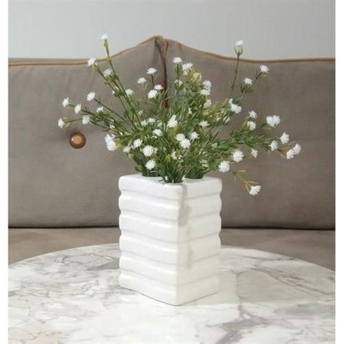 2 Adet Vazo Dahil,Vazoda Çiçek,Beyaz Yapay Çiçek,Vazo Dekoratif Kare Çizgili 8X6X16Cm