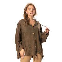 Uzun Kol Ceren Fileli Düğme Detaylı Çift Cepli Kışlık Kapüşonlu Triko Bluz Kahve Khv