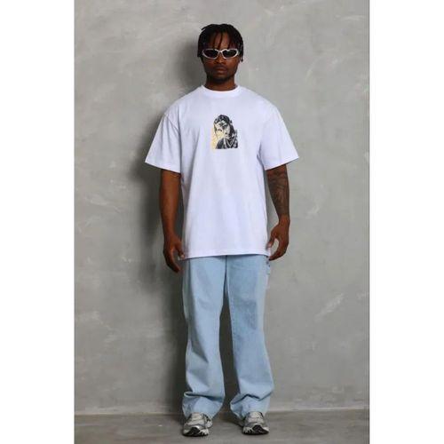 Erkek Baskılı T-Shirt Kısa Kol Bisiklet Yaka Regular Fit Rahat Kalıp Günlük Tişört - Beyaz