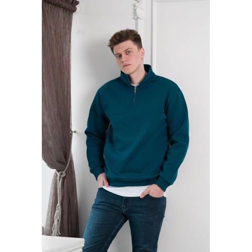 Yarım Fermuarlı Dik Yaka 3 İplik İçi Polarlı Oversize Kışlık Sweatshirt