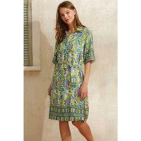 Kısa Yarım Kol V Yaka Kadın Viskon Çiçek Desenli Yazlık Uzun Elbise