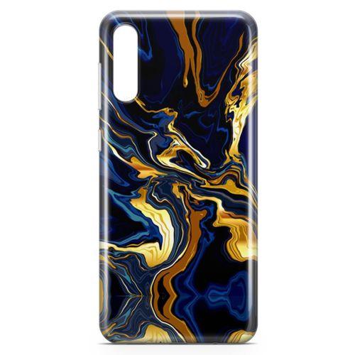 Samsung Galaxy A70 Kılıf Lacivert Kahve Mermer Arka Kapak Koruma Desenli Full Koruyucu