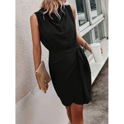 Kadın Sıfır Kollu Degaje Yakalı Yandan Bağlamalı Aerobin Elbise