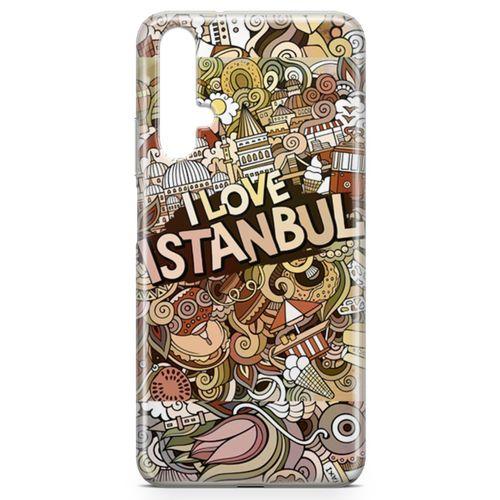 Honor View 20 Kılıf İstanbul Doodle Arka Kapak Koruma Desenli Full Koruyucu