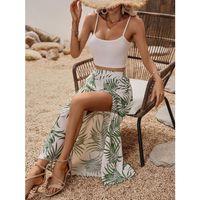 Kadın Ip Askılı Yuvarlak Yaka Kısa Viskon Bluz Ve Desenli Yırtmaçlı Süprem Etek Ikili Takım