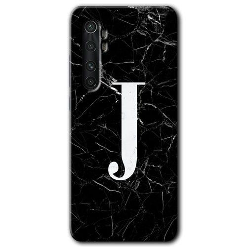 Xiaomi Mi Note 10 Lite Kılıf HD Desen Baskılı Arka Kapak - Siyah Mermer Desenli J Harfi