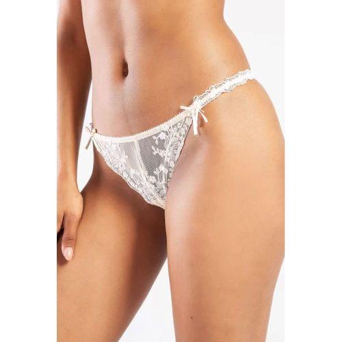 Golshan Giselle Mini String, Kadın Güpürlü Saten Ekru String Külot